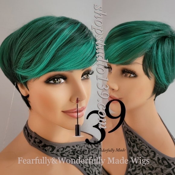 Sexy green human hair pixie wig